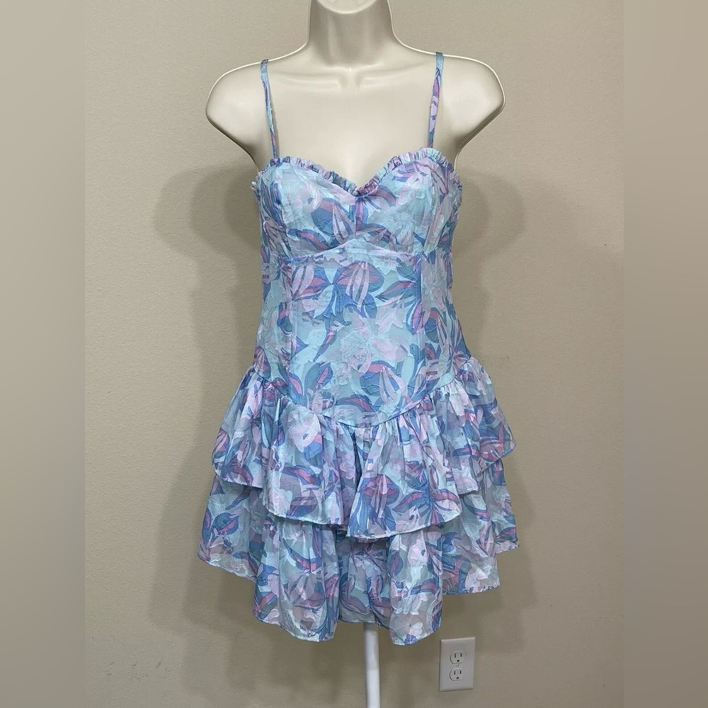 Wild Fable Women’s Blue Floral Print Sweetheart Neck Sleeveless Mini Dress s XS
